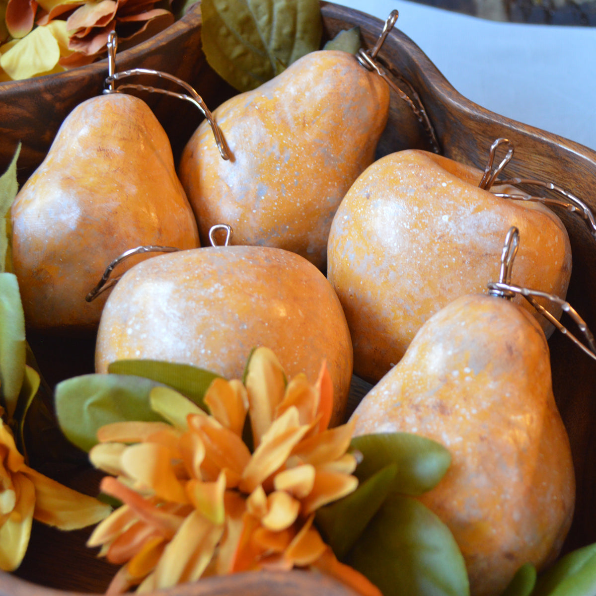 Rustic Yellow Apples With Bronze Wire Stems Leaves