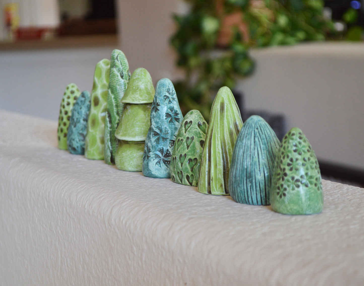 Green Clay Mini Christmas Trees Mantel Shelf Decor