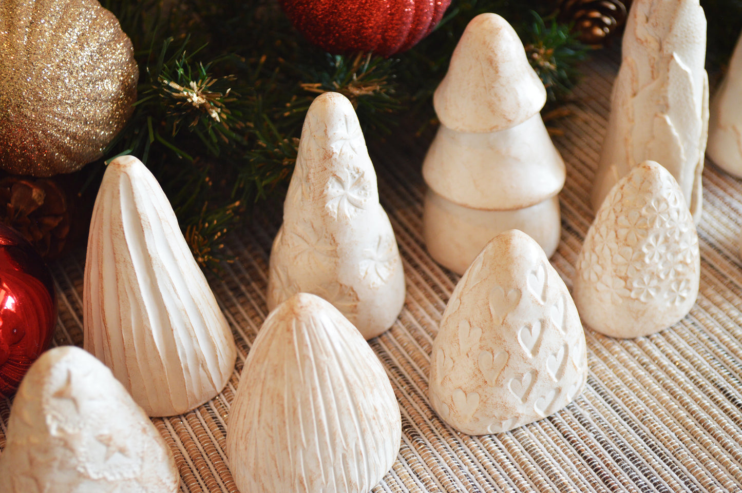 White Clay Mini Christmas Trees Mantel Shelf Decor