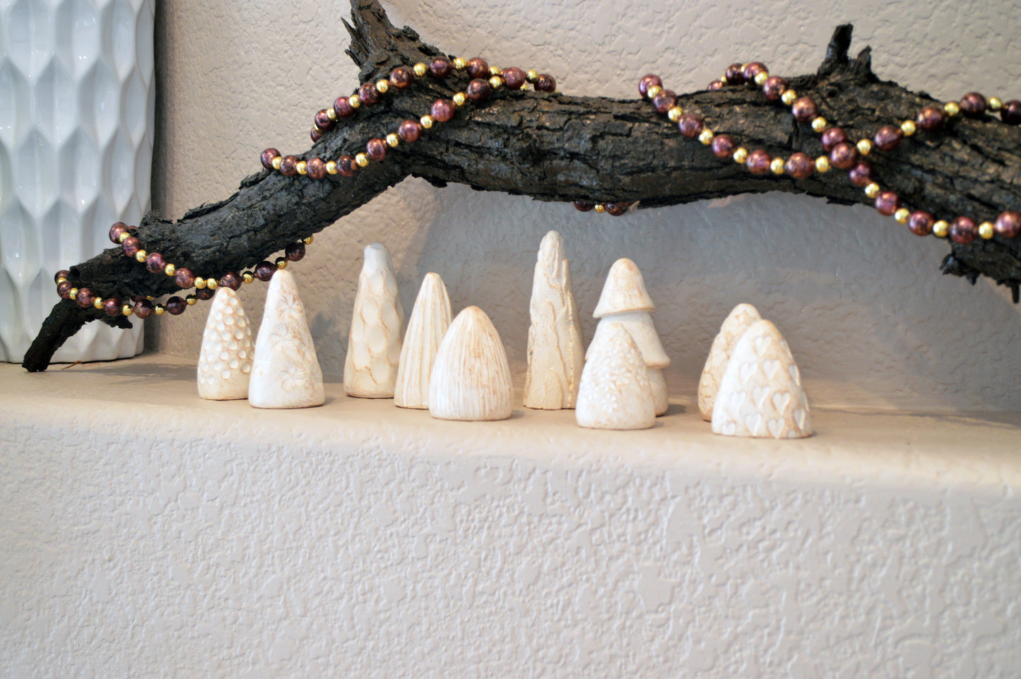 White Clay Mini Christmas Trees Mantel Shelf Decor