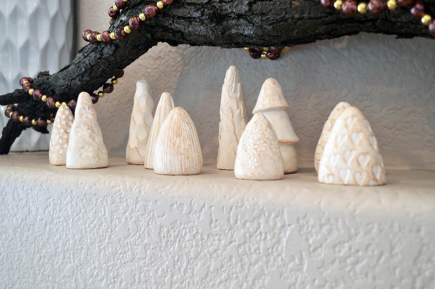 White Clay Mini Christmas Trees Mantel Shelf Decor