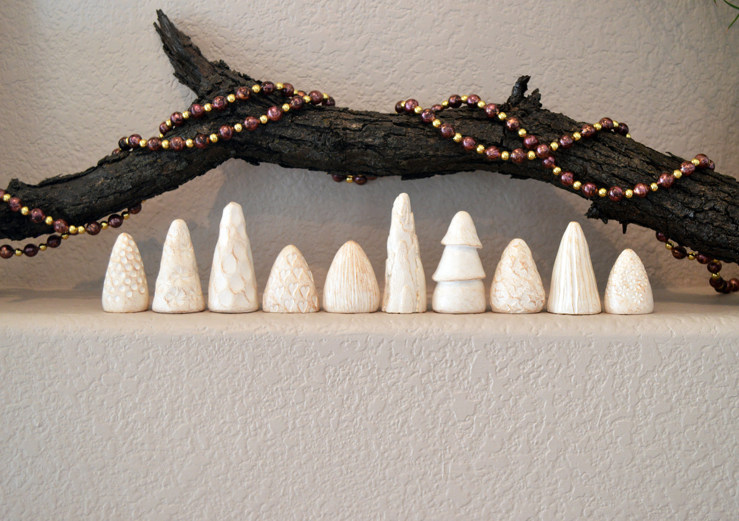 White Clay Mini Christmas Trees Mantel Shelf Decor