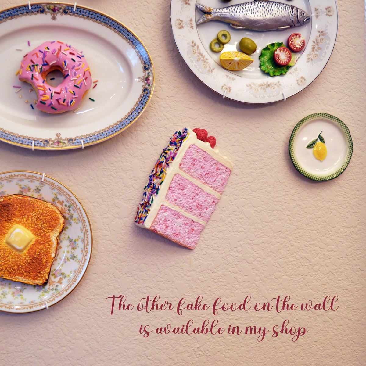 Pink Birthday Cake Faux Food Wall Art