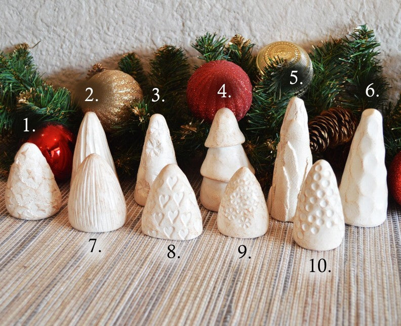 White Clay Mini Christmas Trees Mantel Shelf Decor