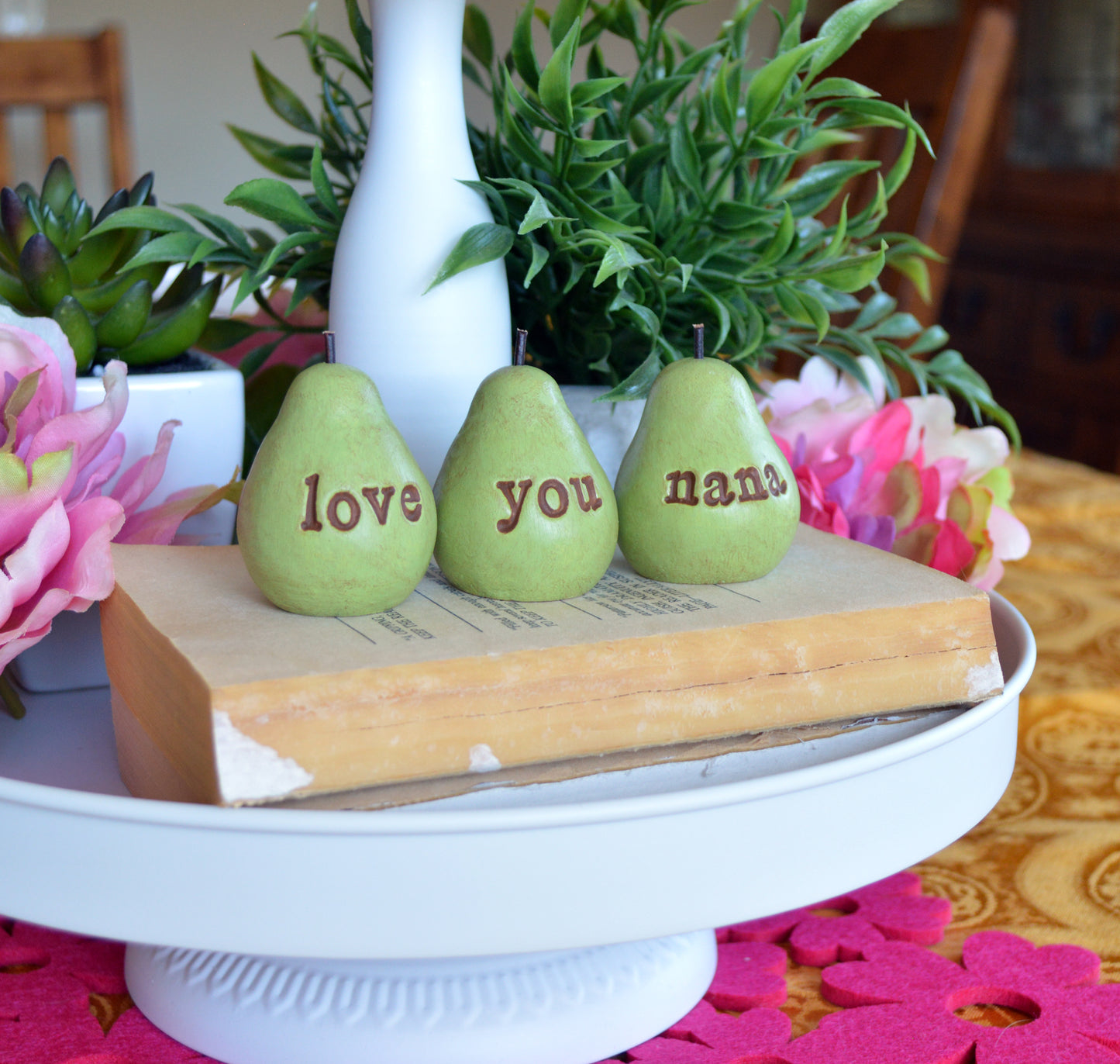 3 rustic green love you nana pears / FREE SHIPPING