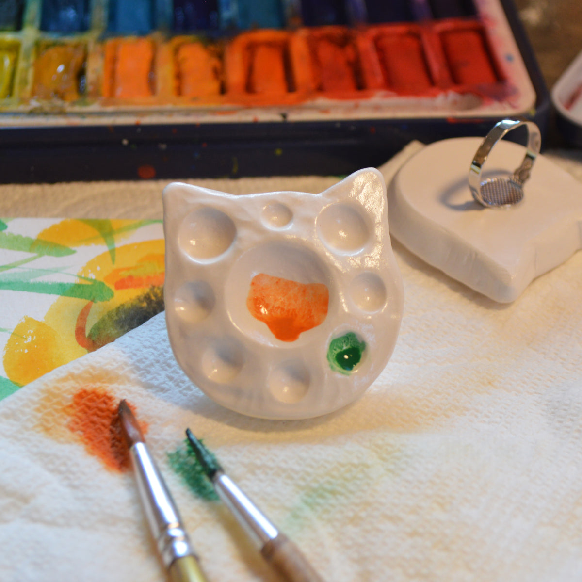Cat Palette Ring Watercolor Painting Jewlery