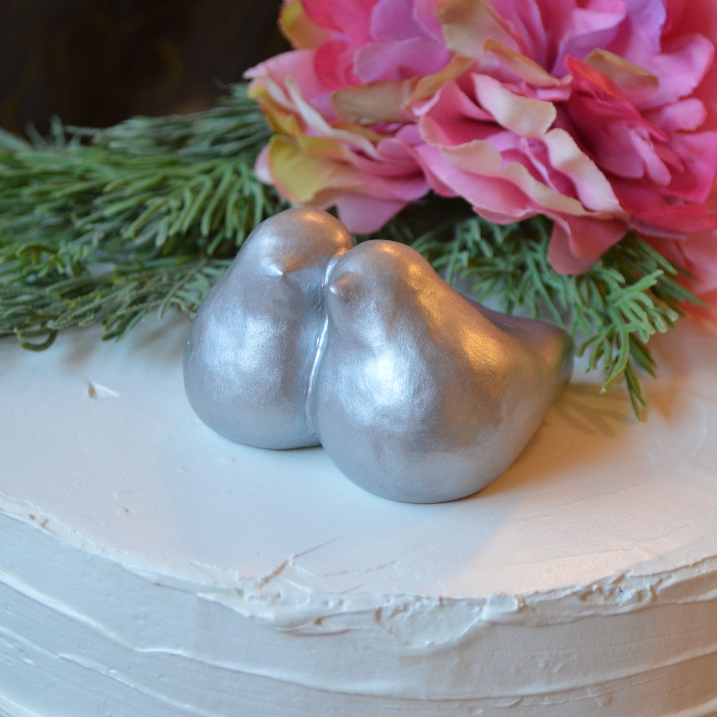 Silver Lovebirds Wedding Cake Topper