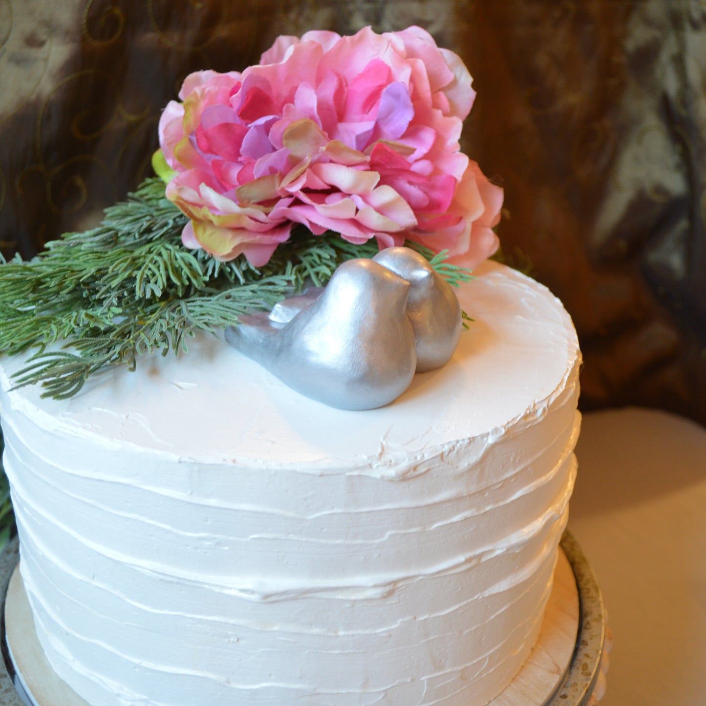 Silver Lovebirds Wedding Cake Topper