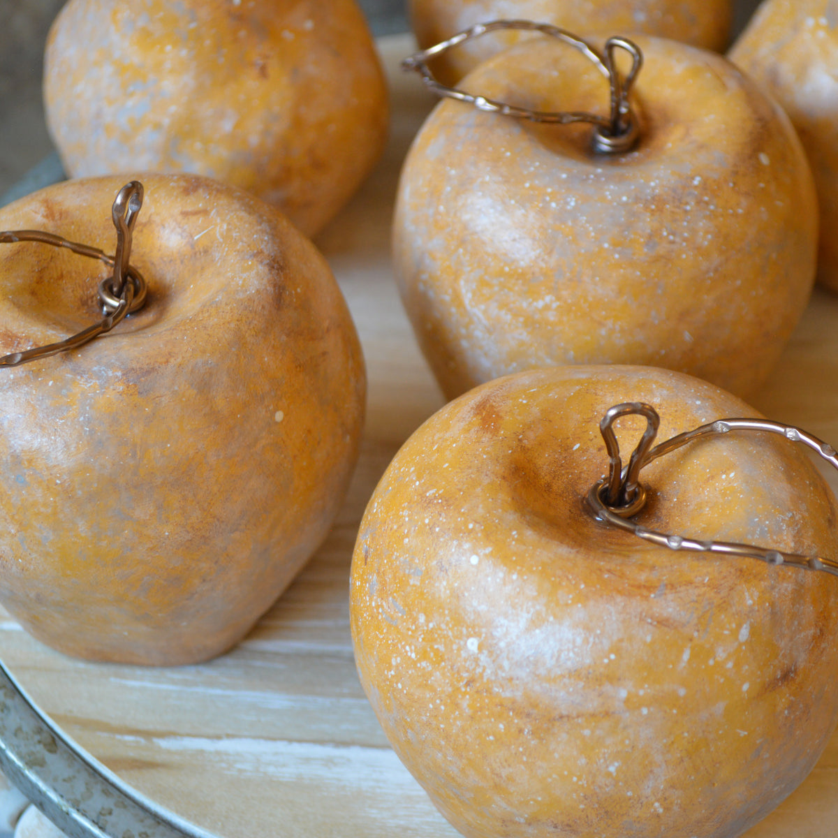 Rustic Yellow Apples With Bronze Wire Stems Leaves