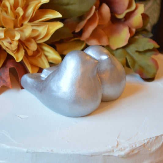Silver Lovebirds Wedding Cake Topper