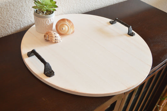Ottoman tray / White handmade round kitchen stand centerpiece for candles, plants