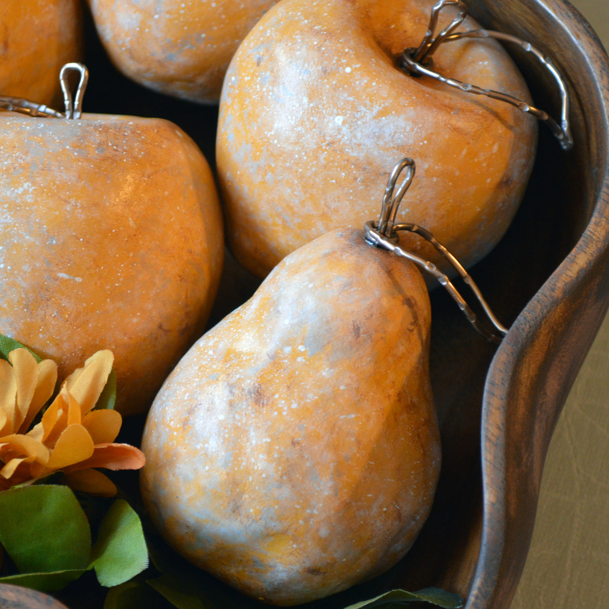 Rustic Yellow Pears With Bronze Wire Stems