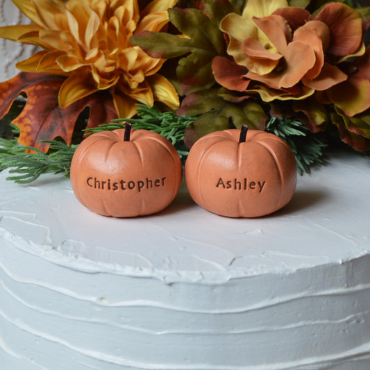 Personalized Pumpkin Wedding Cake Topper Custom Rustic Orange Name Pumpkins Fall Autumn Reception Table Decor