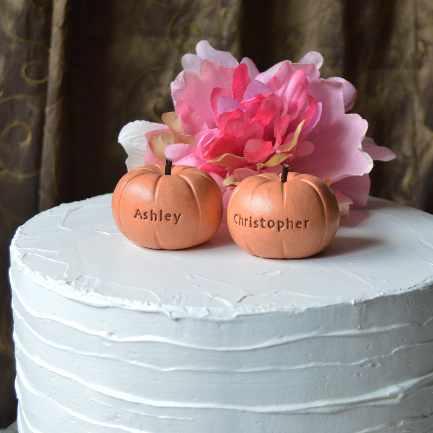 Personalized Pumpkin Wedding Cake Topper Custom Rustic Orange Name Pumpkins Fall Autumn Reception Table Decor