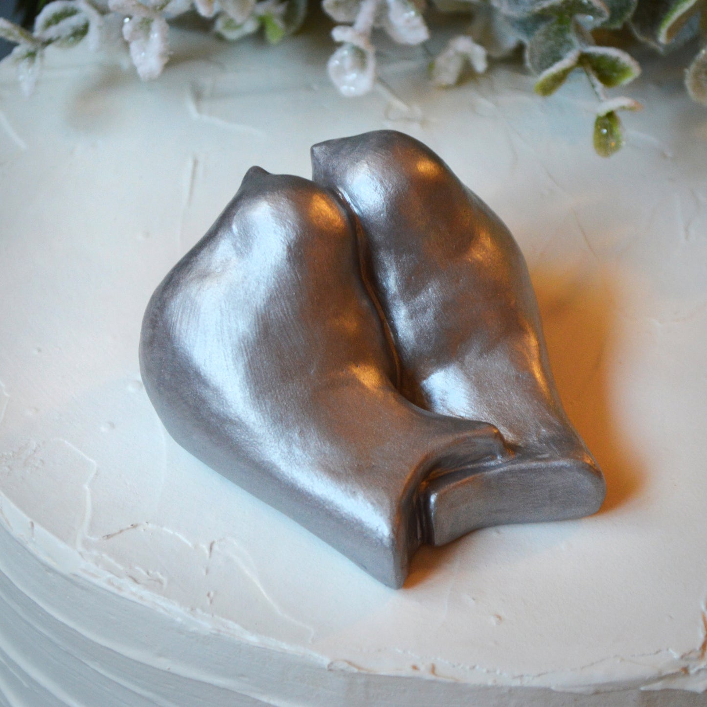 Silver Lovebirds Wedding Cake Topper