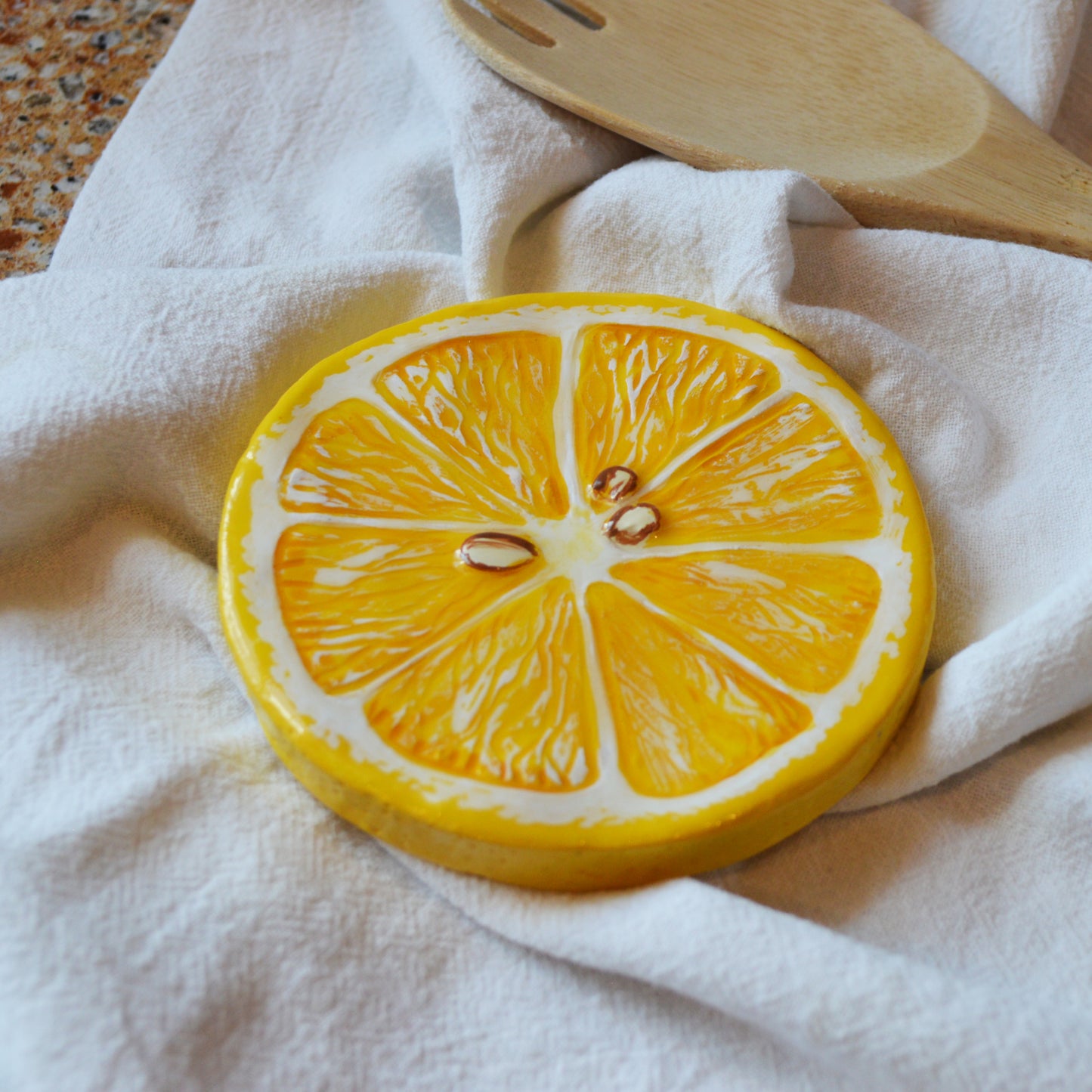 Handmade Lemon Spoon Rest Italian Cooking Kitchen Decor Art Food Lover Citrus Gift for the Cook