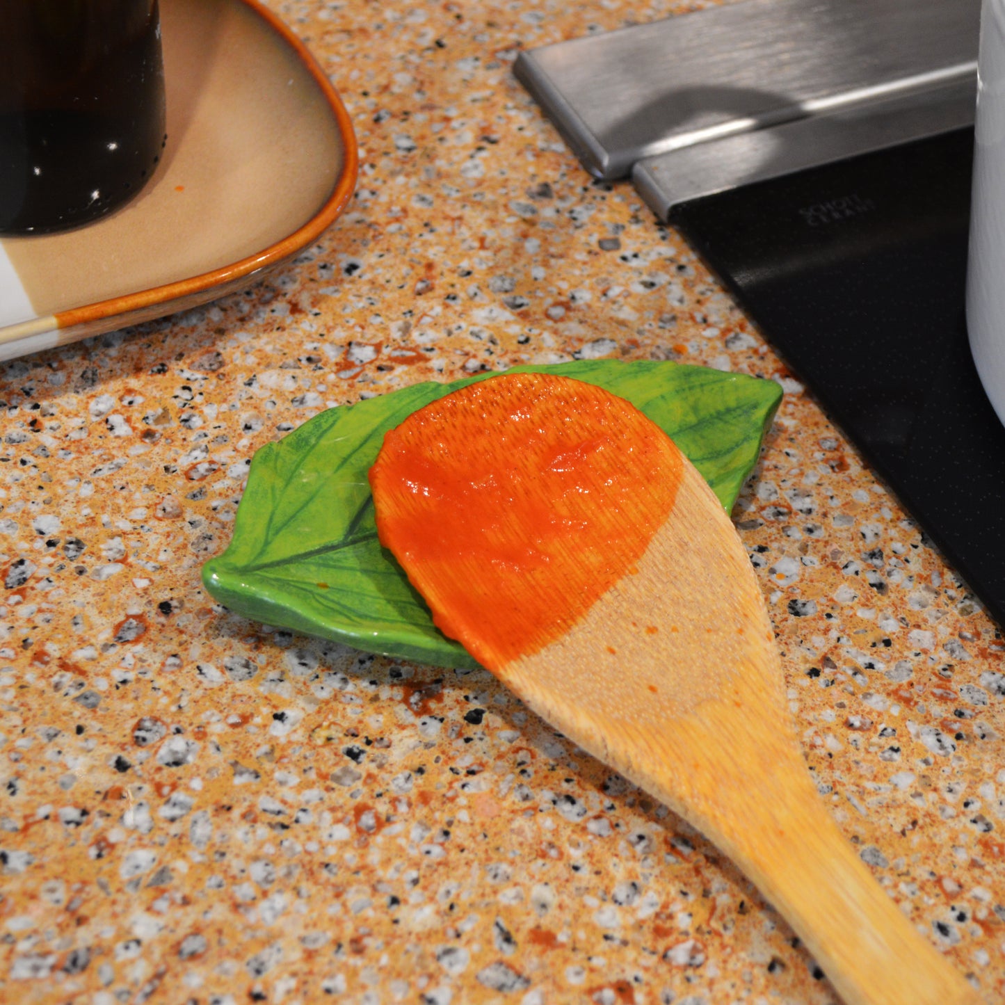Handmade Basil Spoon Rest Green Italian Herb Kitchen Decor