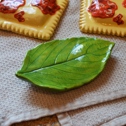 Handmade Basil Spoon Rest Green Italian Herb Kitchen Decor
