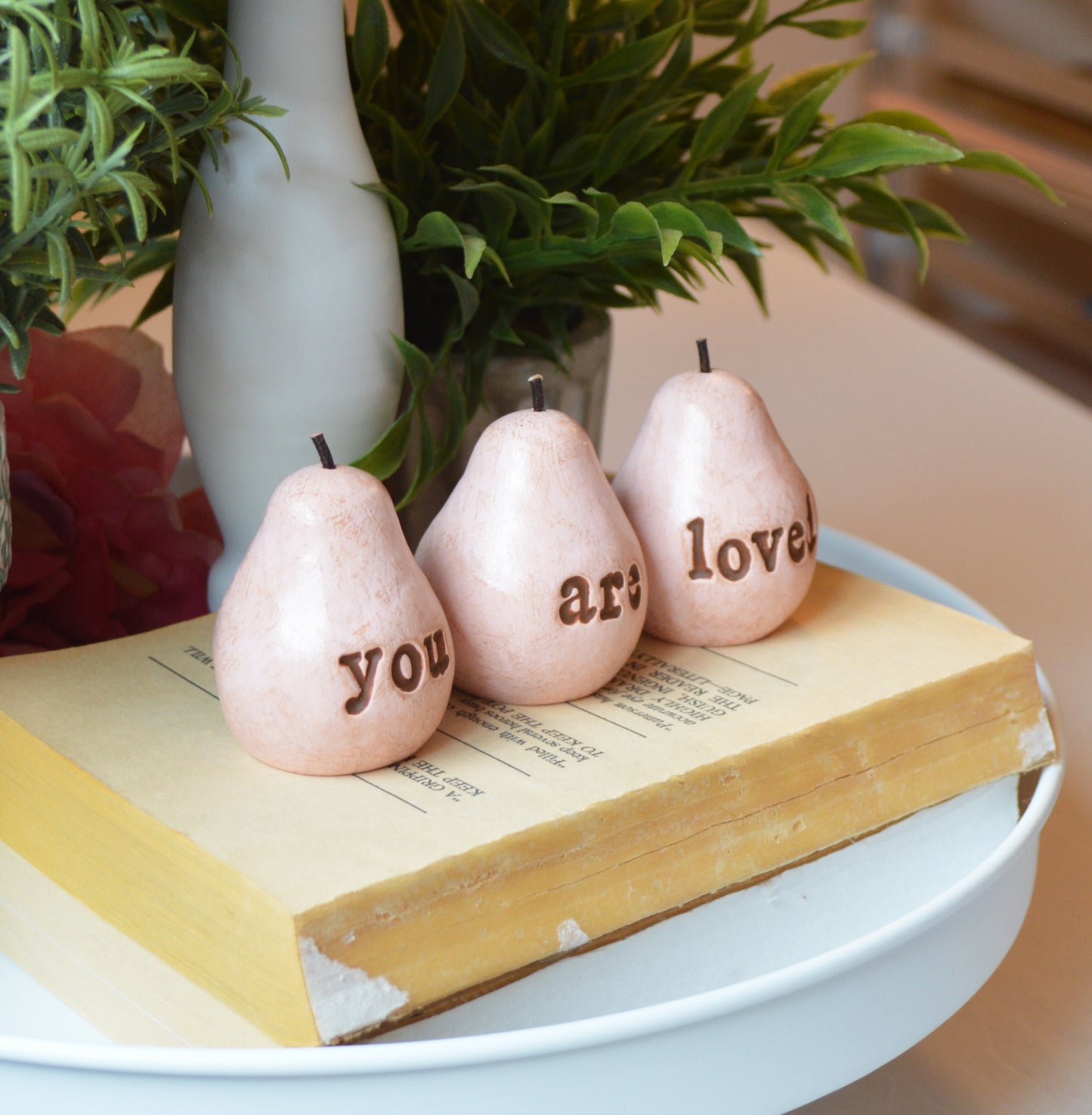 Rustic pink you are loved pears / FREE SHIPPING