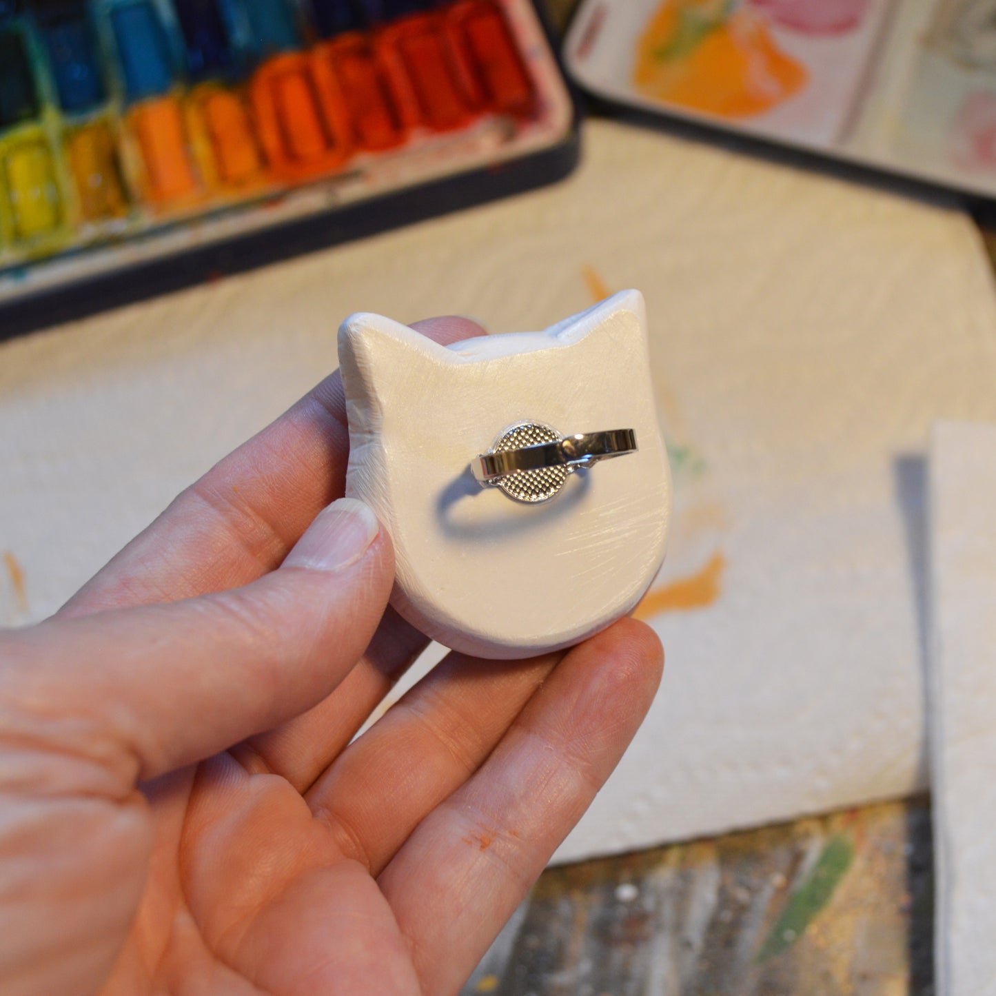 Cat Palette Ring Watercolor Painting Jewlery
