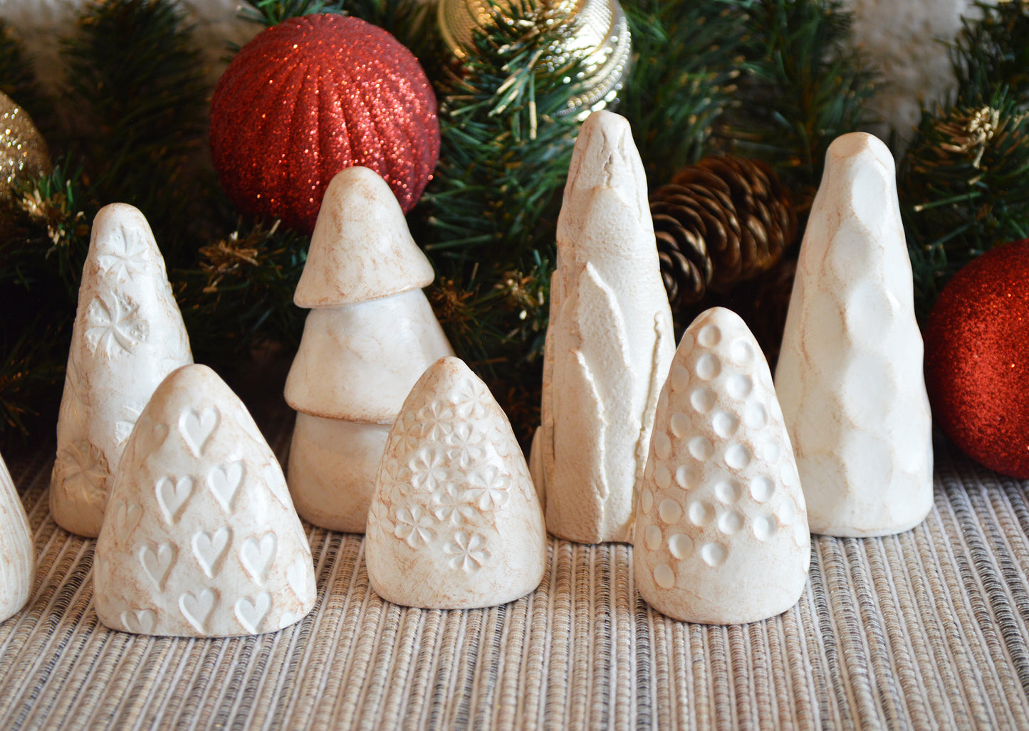 Set of 10 mini Christmas trees / terrarium desk bookshelf decor / gift for family friends / small abstract clay Xmas trees decoration