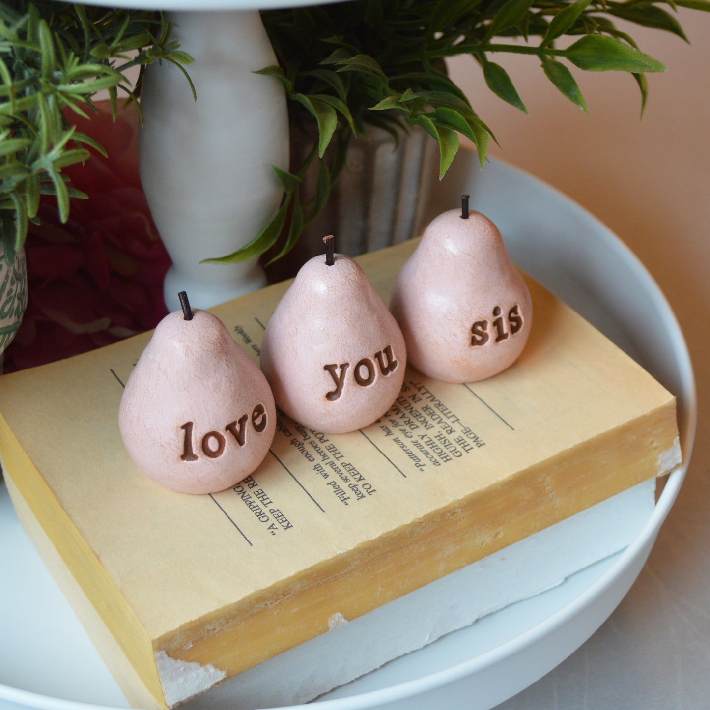 3 rustic pink love you sis pears / FREE SHIPPING