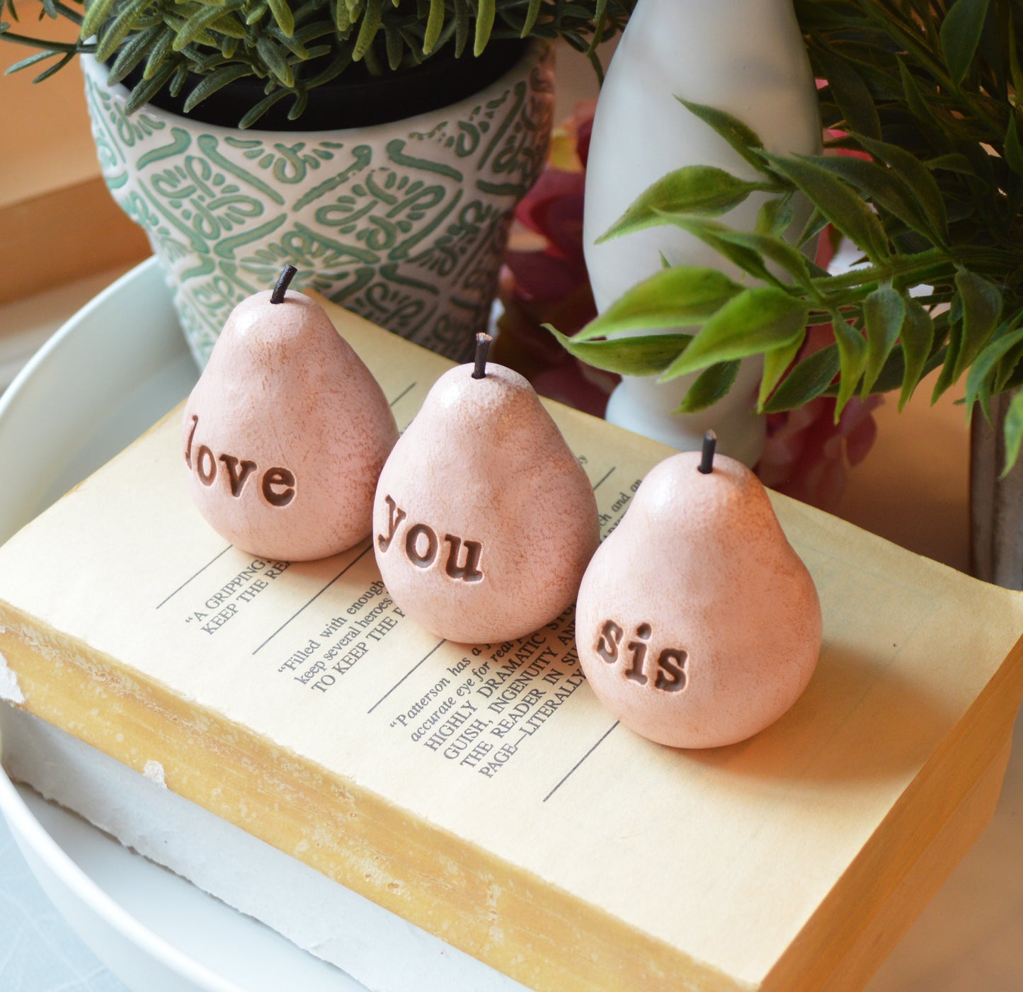 3 rustic pink love you sis pears / FREE SHIPPING