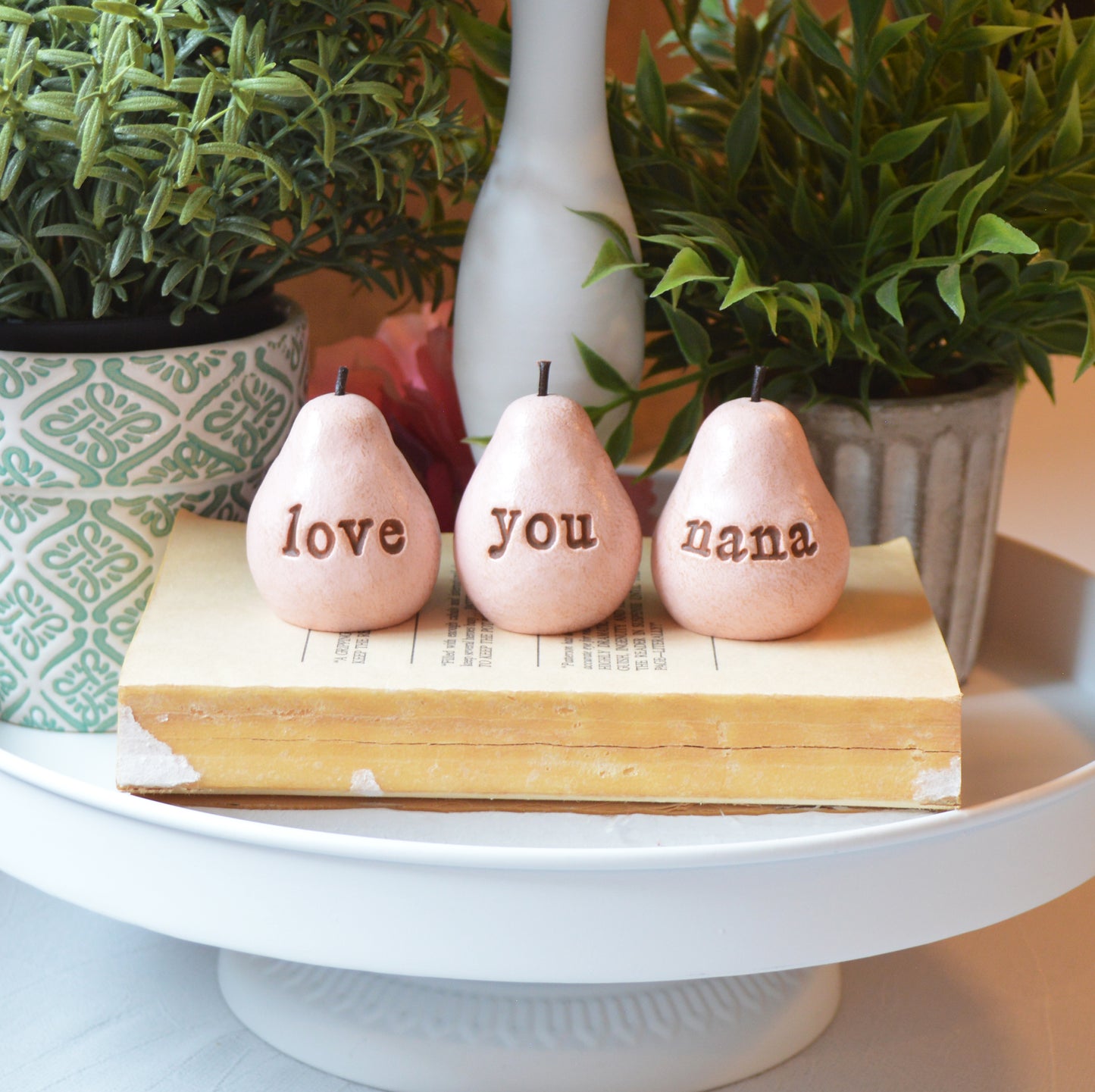 3 rustic pink love you nana pears / FREE SHIPPING