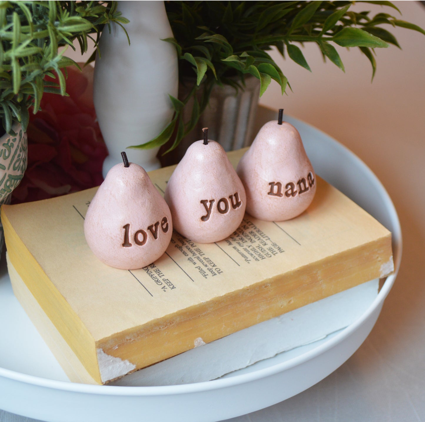 3 rustic pink love you nana pears / FREE SHIPPING