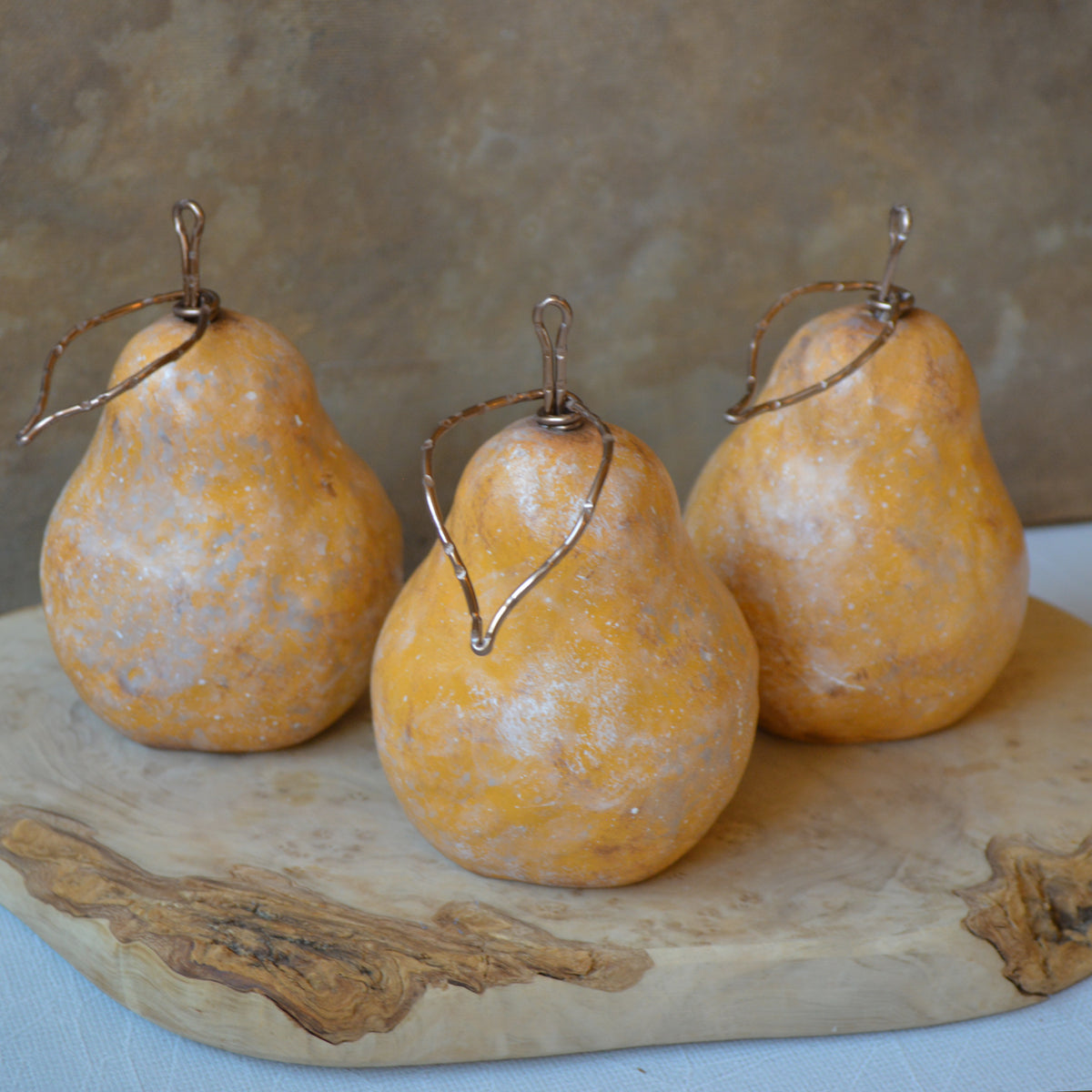 Rustic Yellow Pears With Bronze Wire Stems