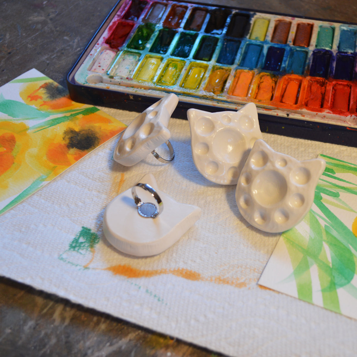 Cat Palette Ring Watercolor Painting Jewlery