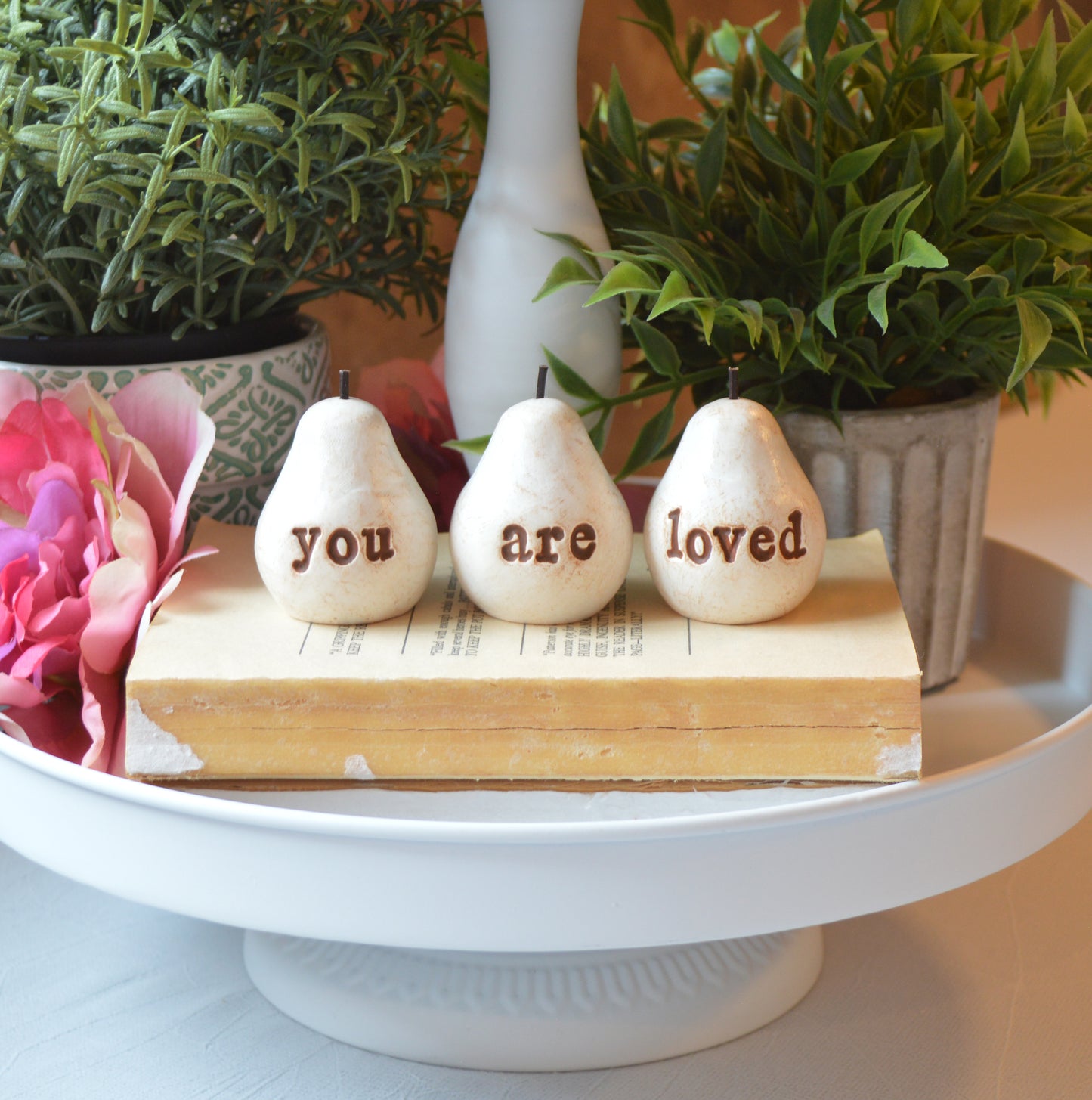 Rustic white you are loved pears / FREE SHIPPING