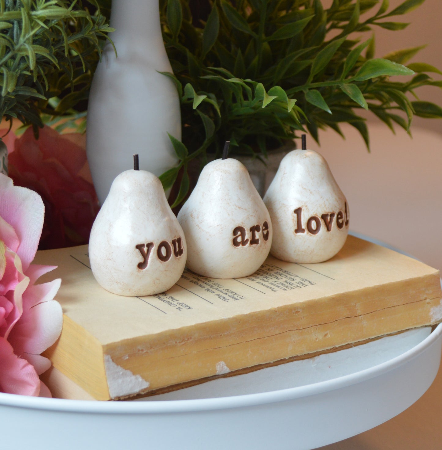 Rustic white you are loved pears / FREE SHIPPING