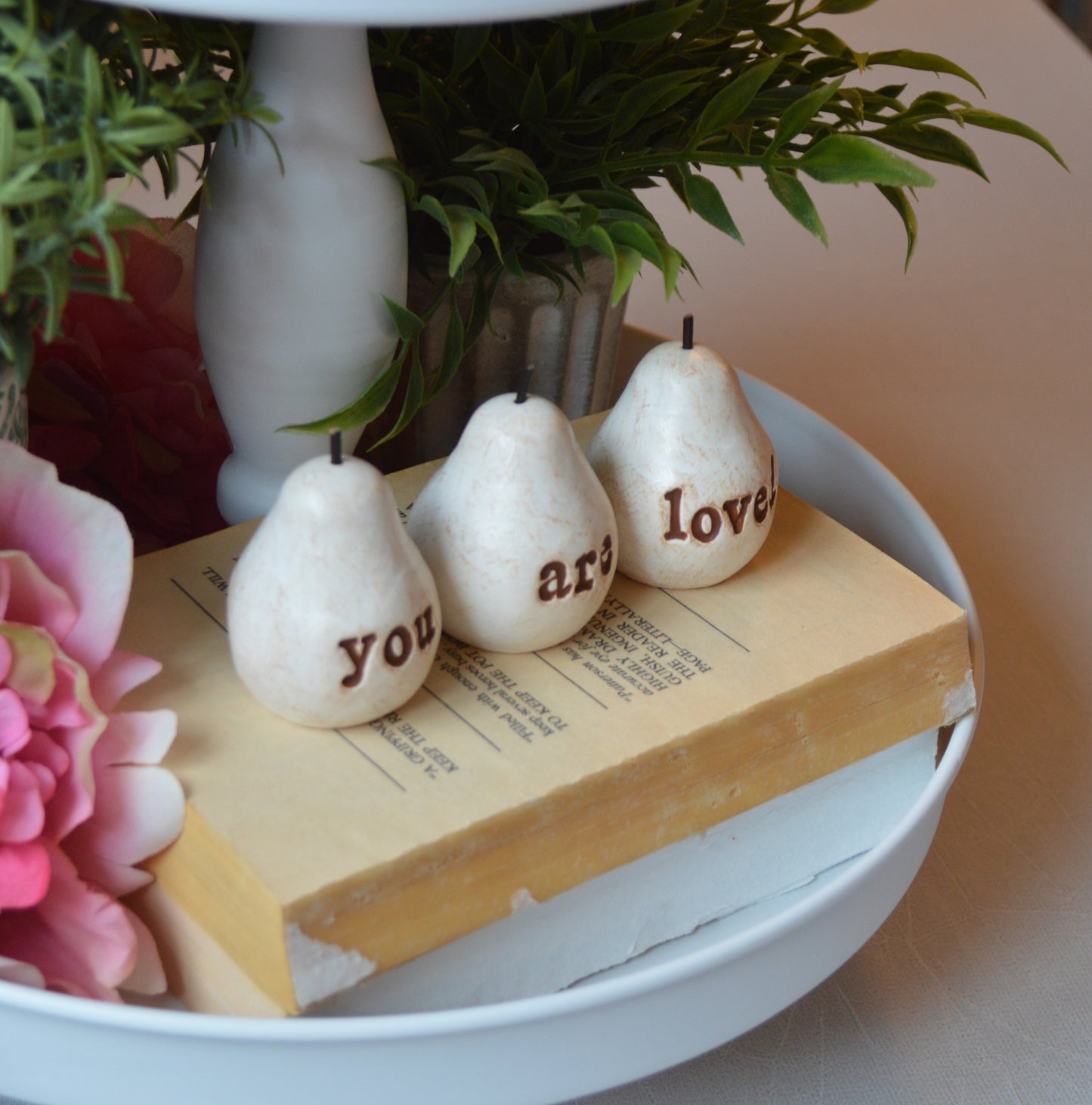 Rustic white you are loved pears / FREE SHIPPING