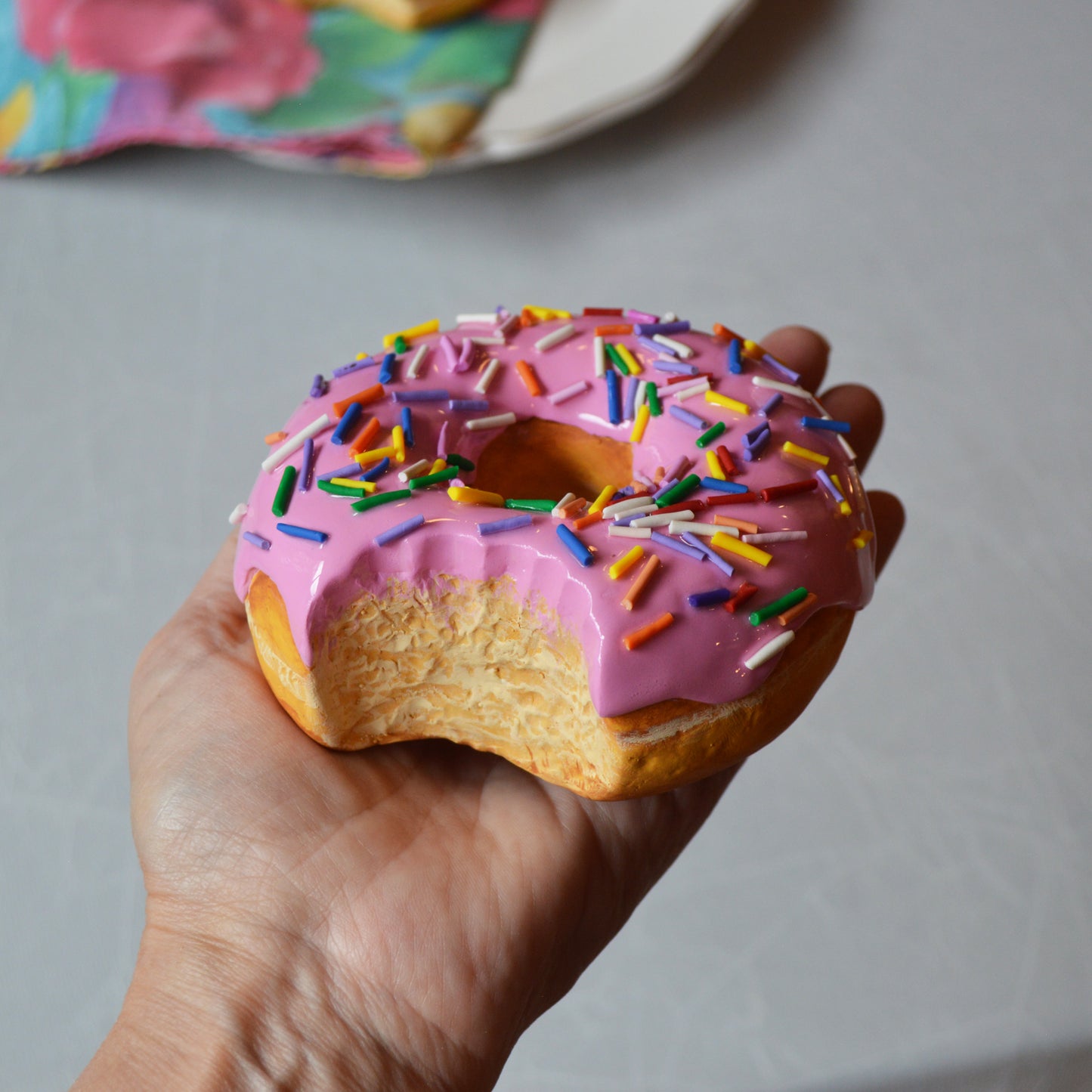 Realistic Pink Glazed Donut Wall Art – Handmade Faux Food Sculpture