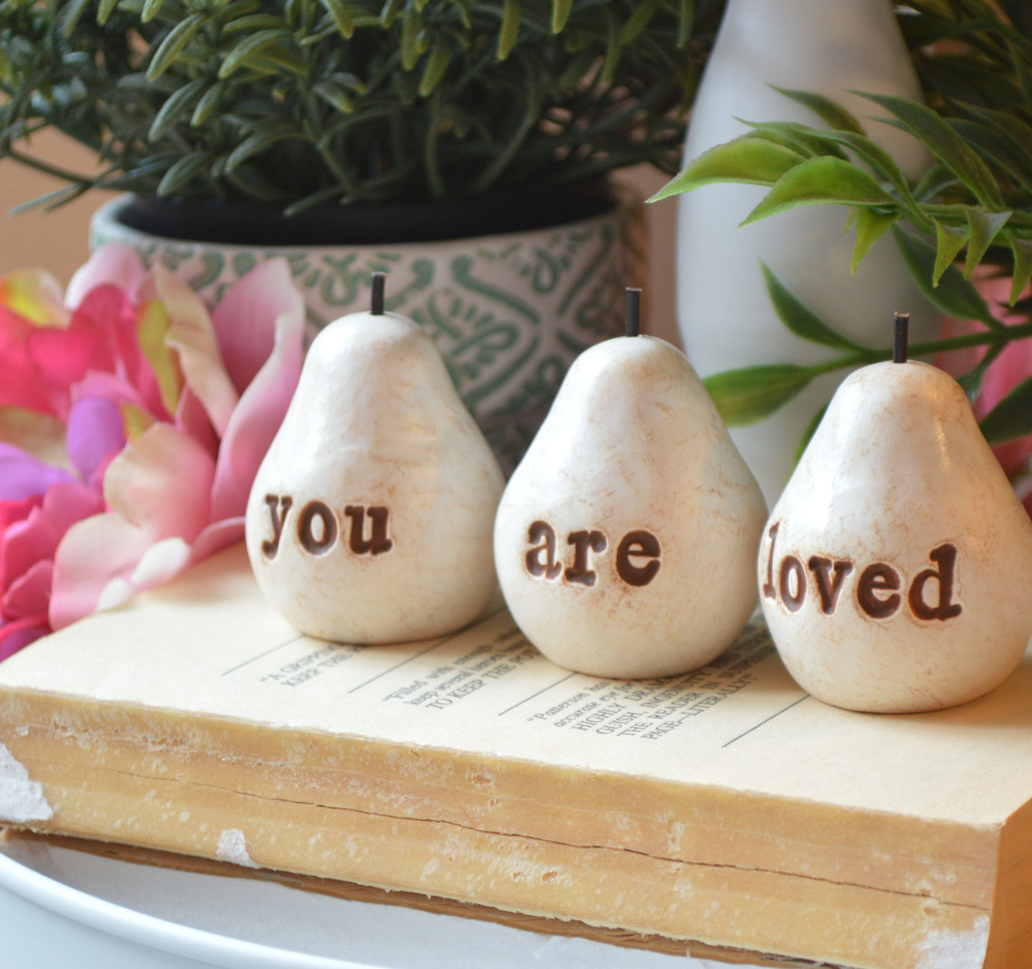 Rustic white you are loved pears / FREE SHIPPING