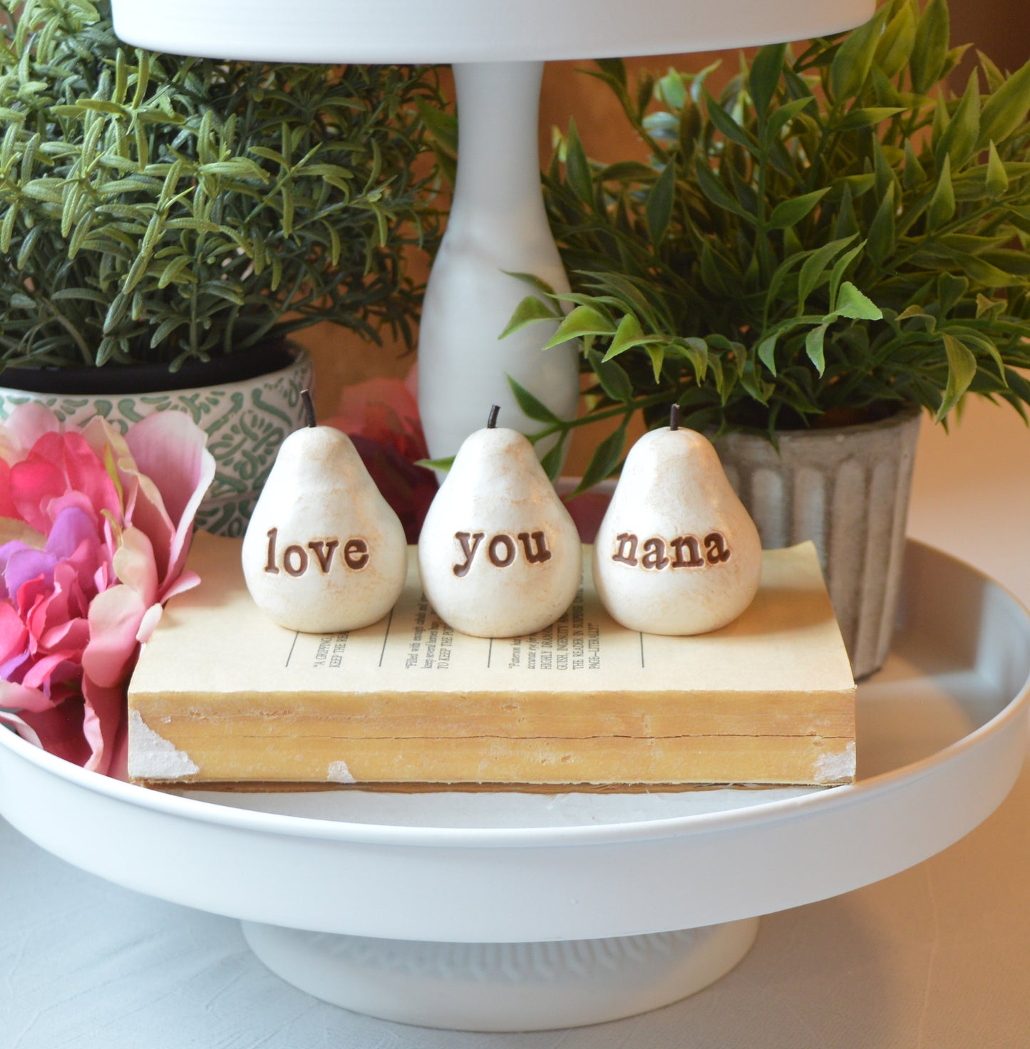 3 rustic white love you nana pears / FREE SHIPPING