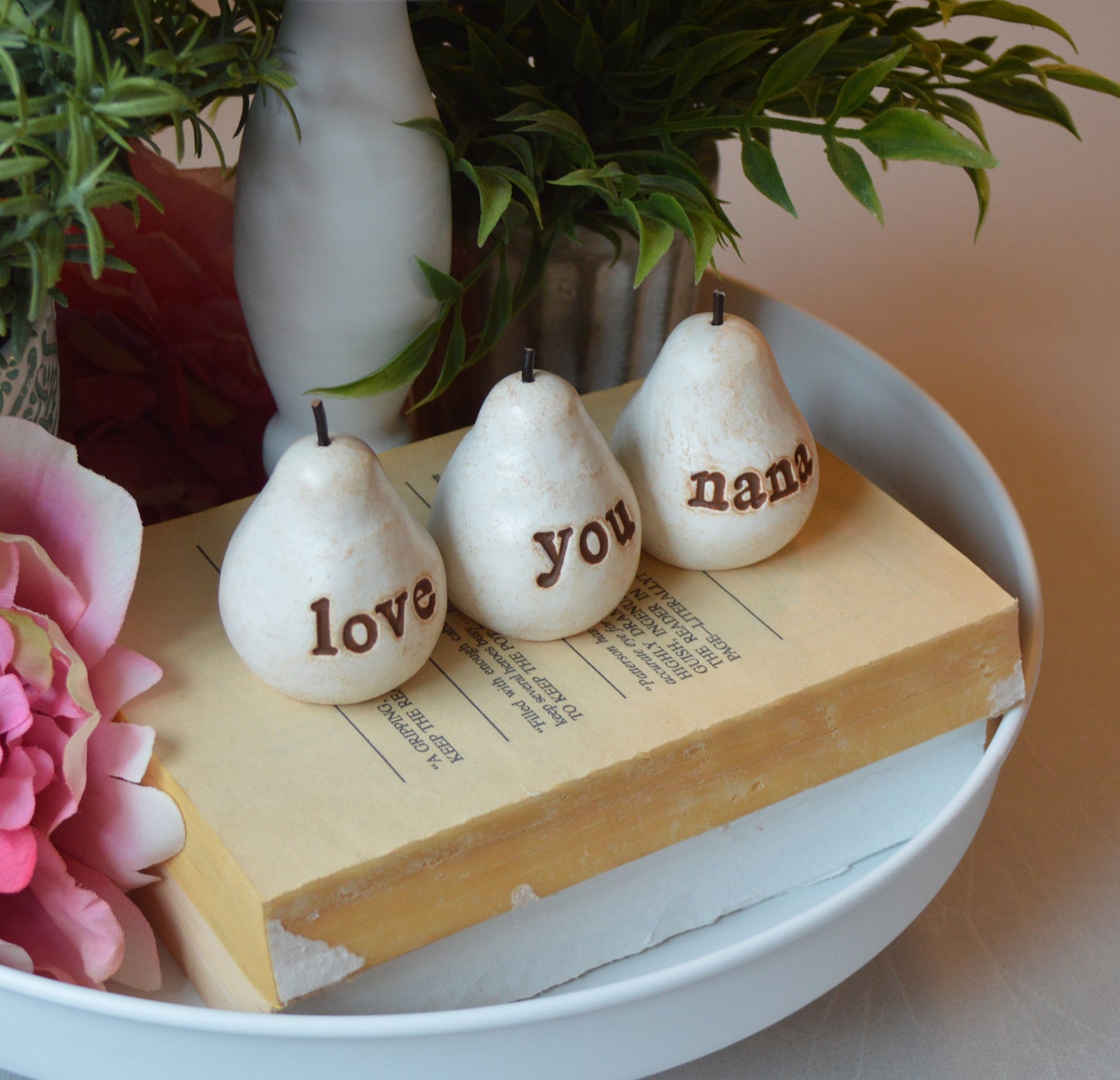 3 rustic white love you nana pears / FREE SHIPPING