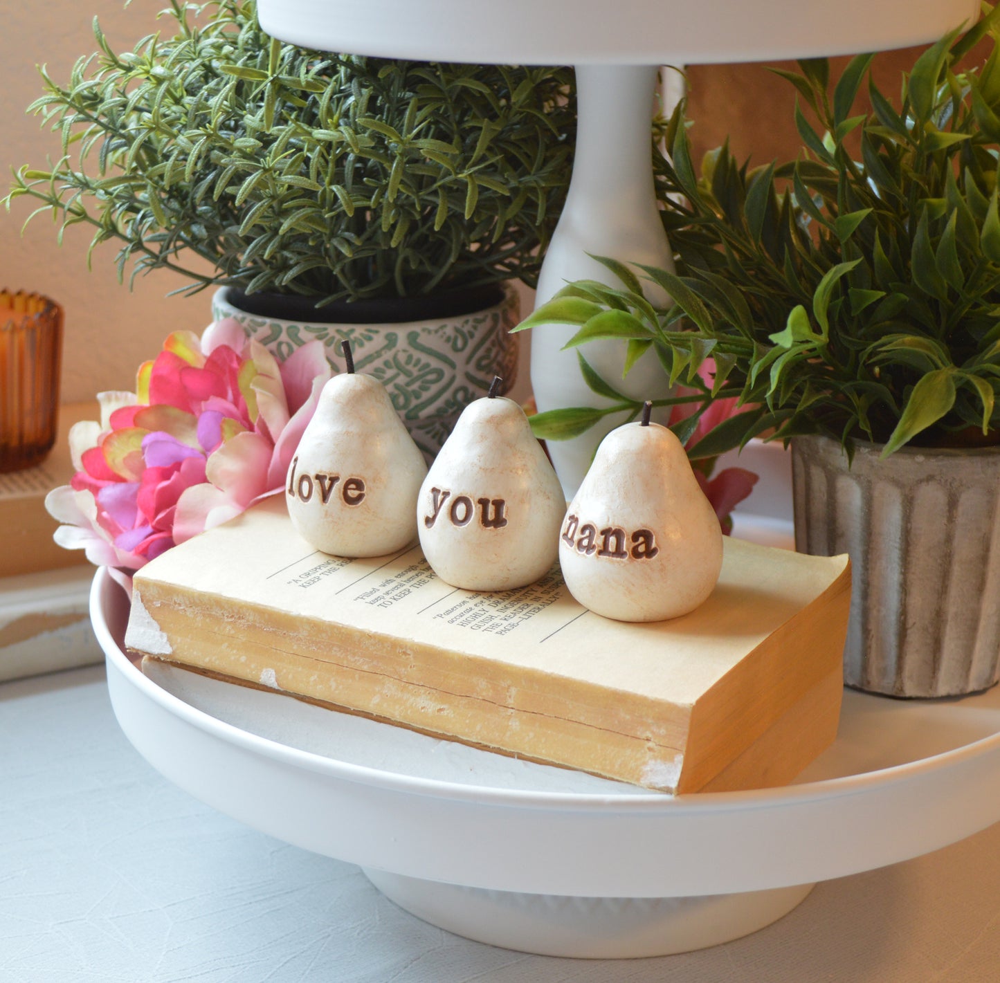 3 rustic white love you nana pears / FREE SHIPPING