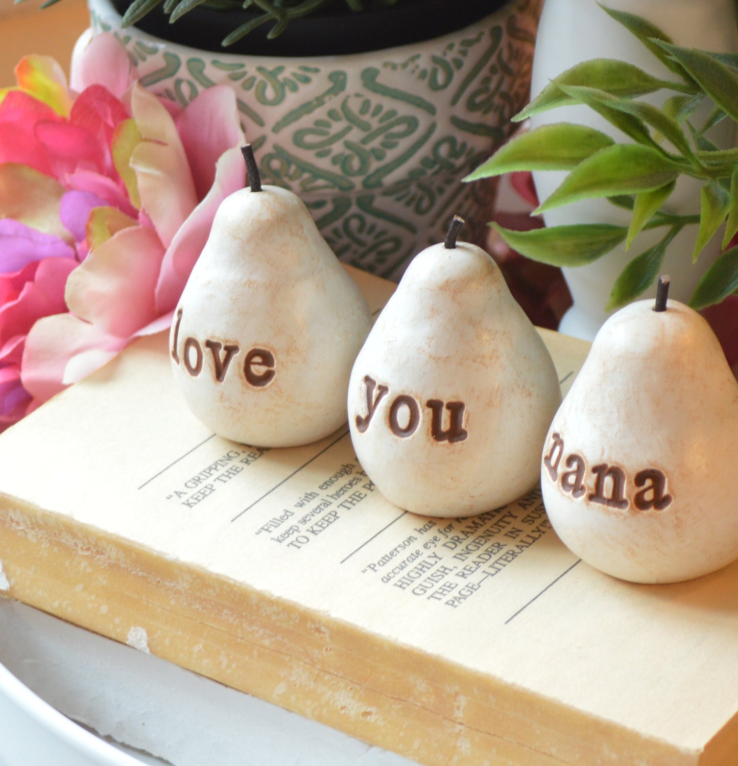 3 rustic white love you nana pears / FREE SHIPPING