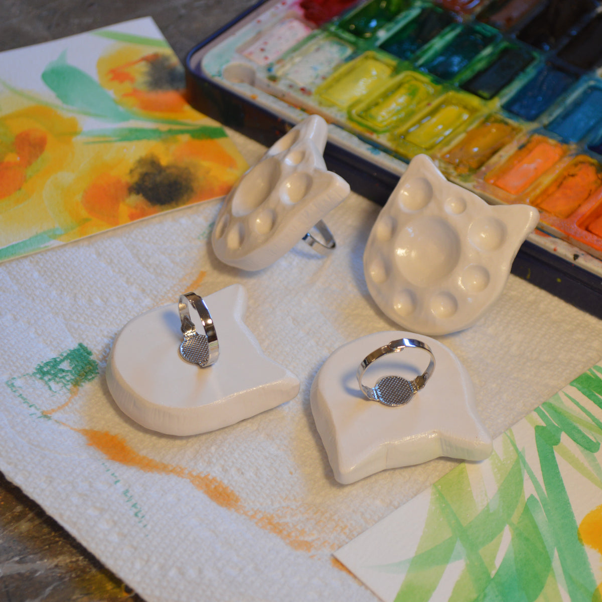 Cat Palette Ring Watercolor Painting Jewlery
