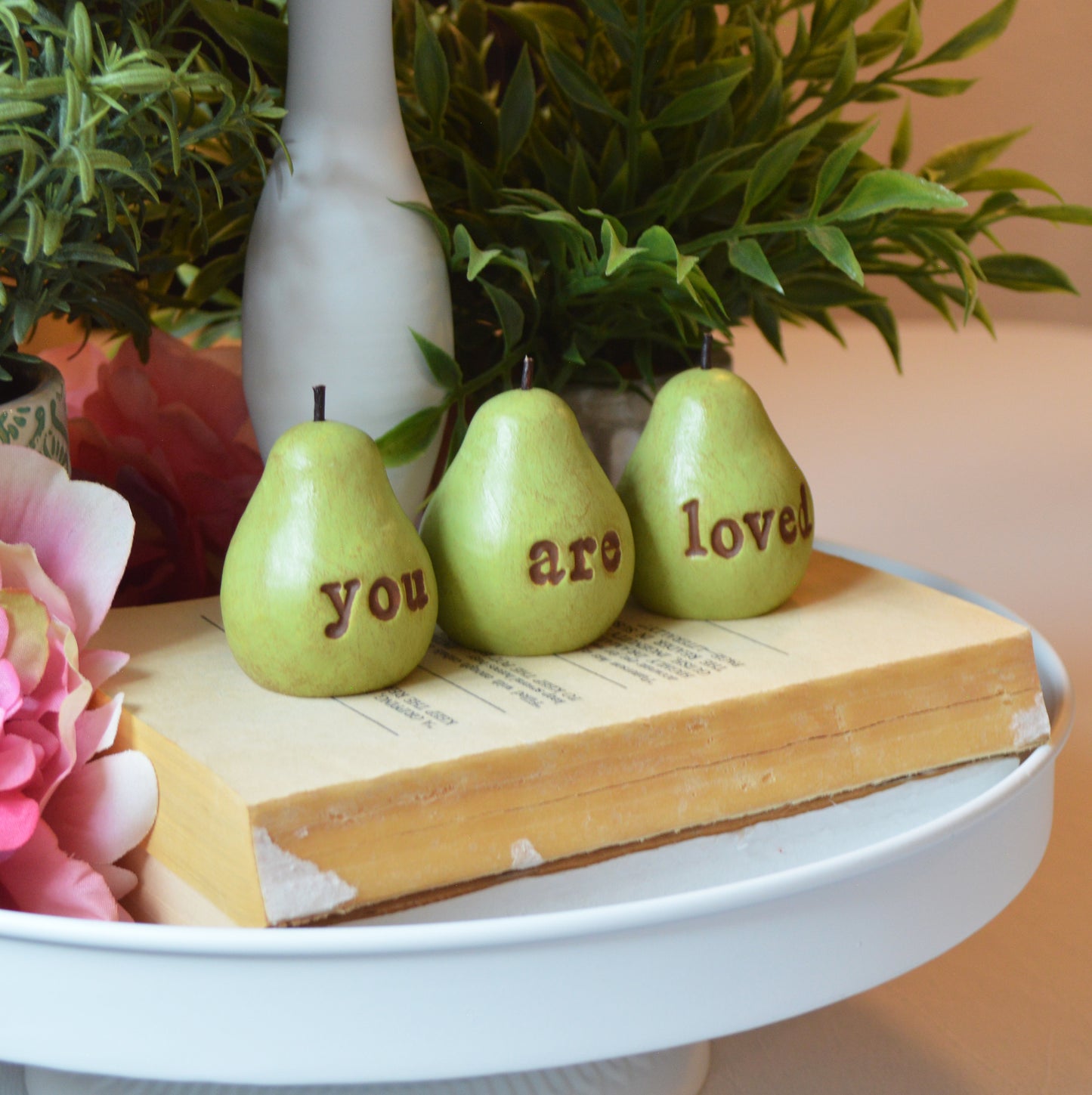 3 rustic green you are loved pears / FREE SHIPPING