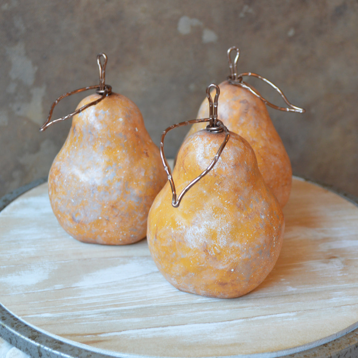 Rustic Yellow Pears With Bronze Wire Stems