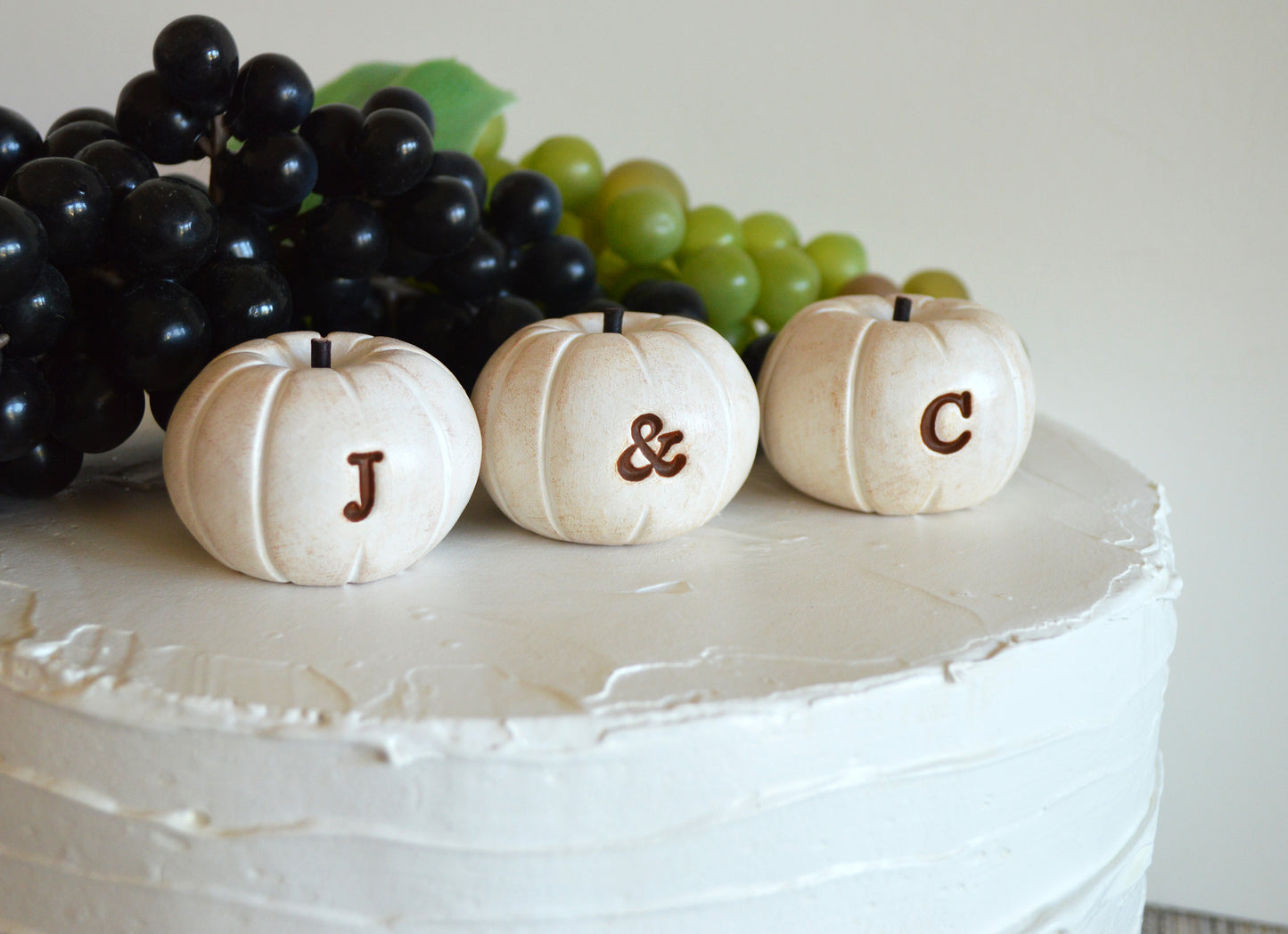 Custom personalized initials wedding cake topper white pumpkins / FREE SHIPPING