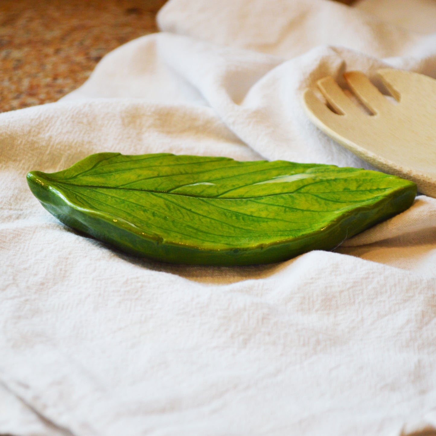 Handmade Basil Spoon Rest Green Italian Herb Kitchen Decor
