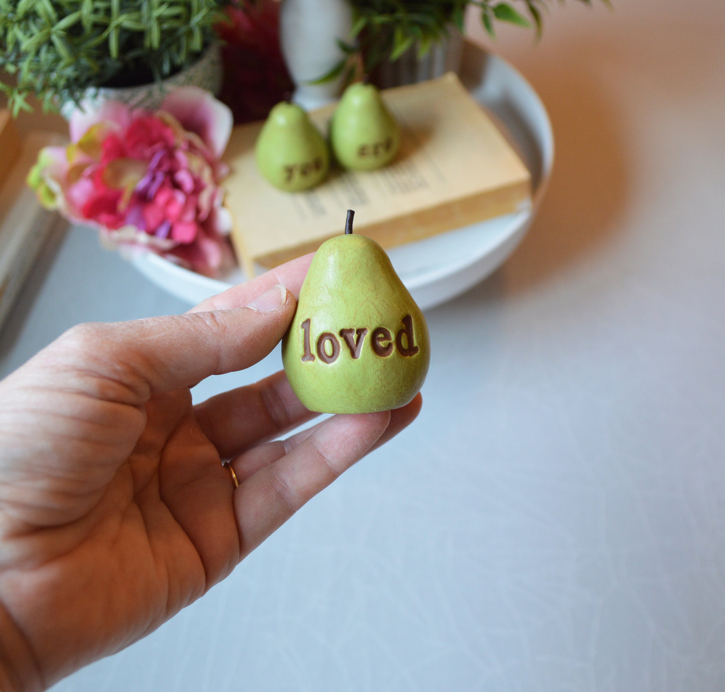 3 rustic green you are loved pears / FREE SHIPPING