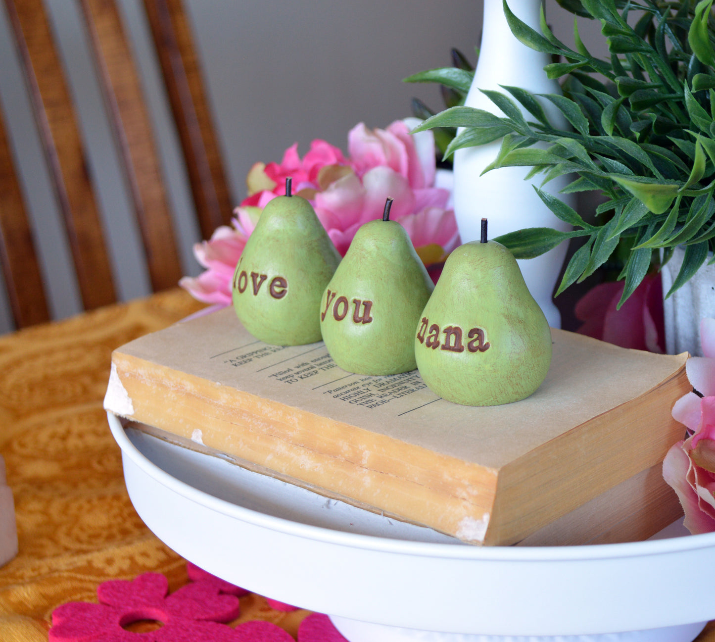 3 rustic green love you nana pears / FREE SHIPPING