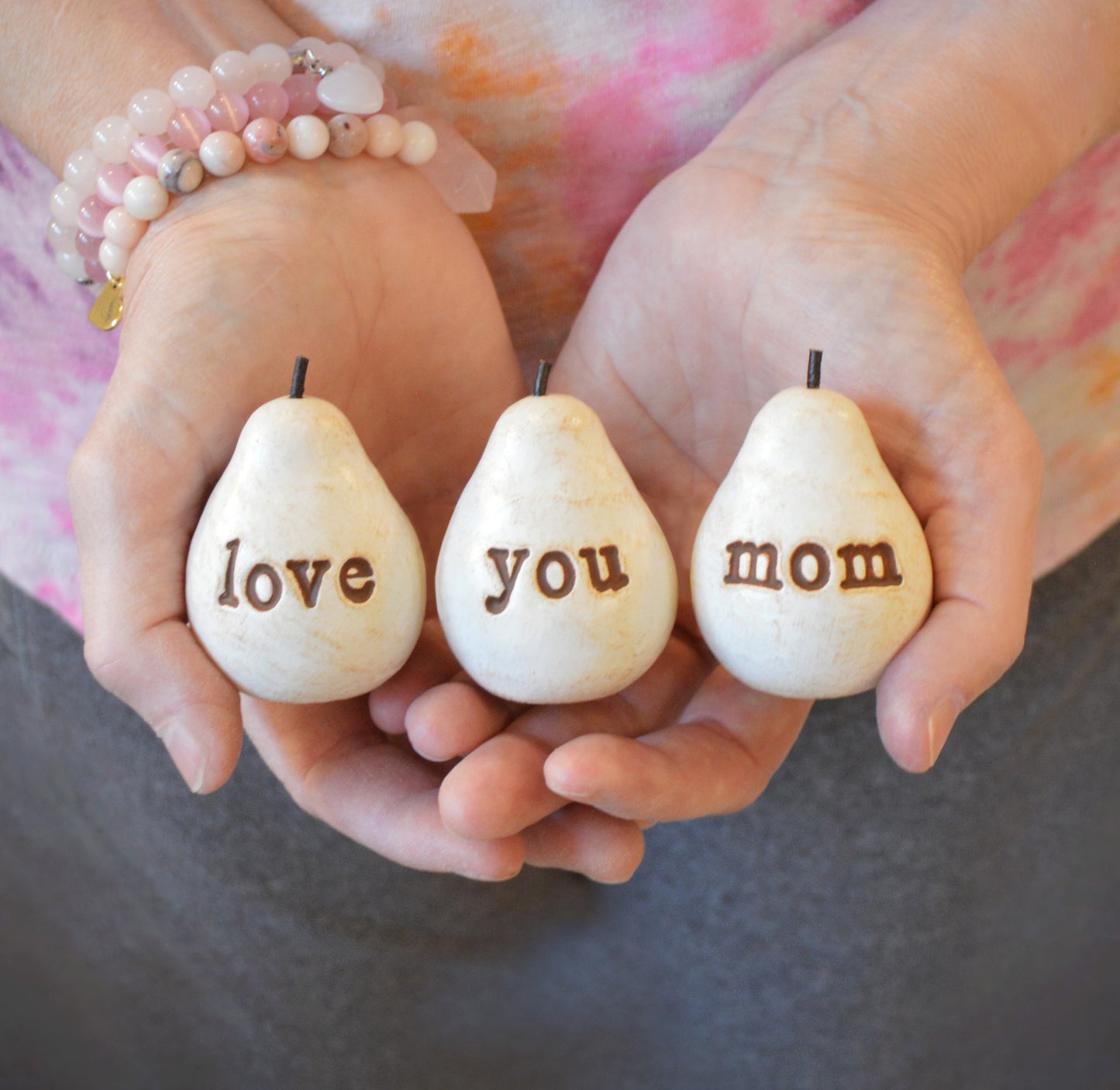 Gift for mom / Mother's Day gift for mothers / 3 white love you mom pears / FREE SHIPPING