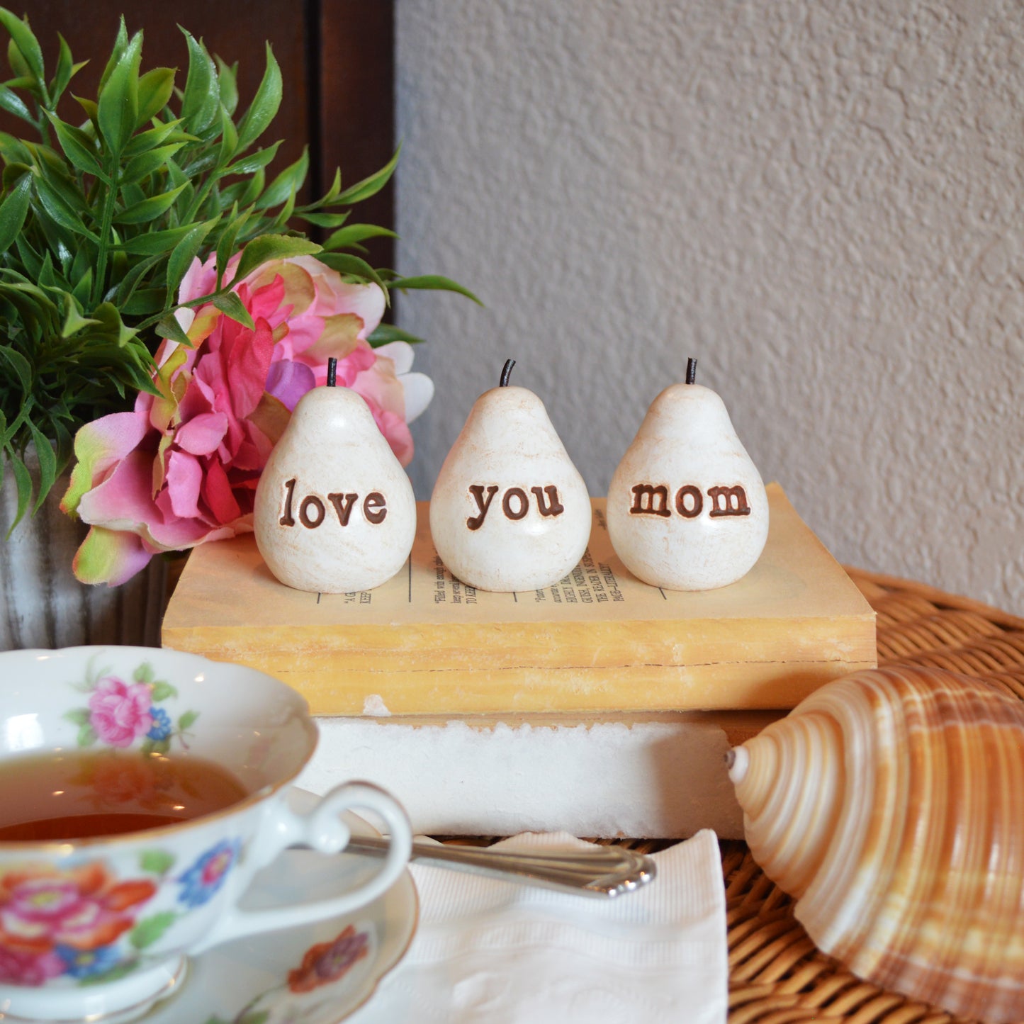 Handmade Clay "Love You Mom" Pears – Sentimental Birthday Gift for Mom