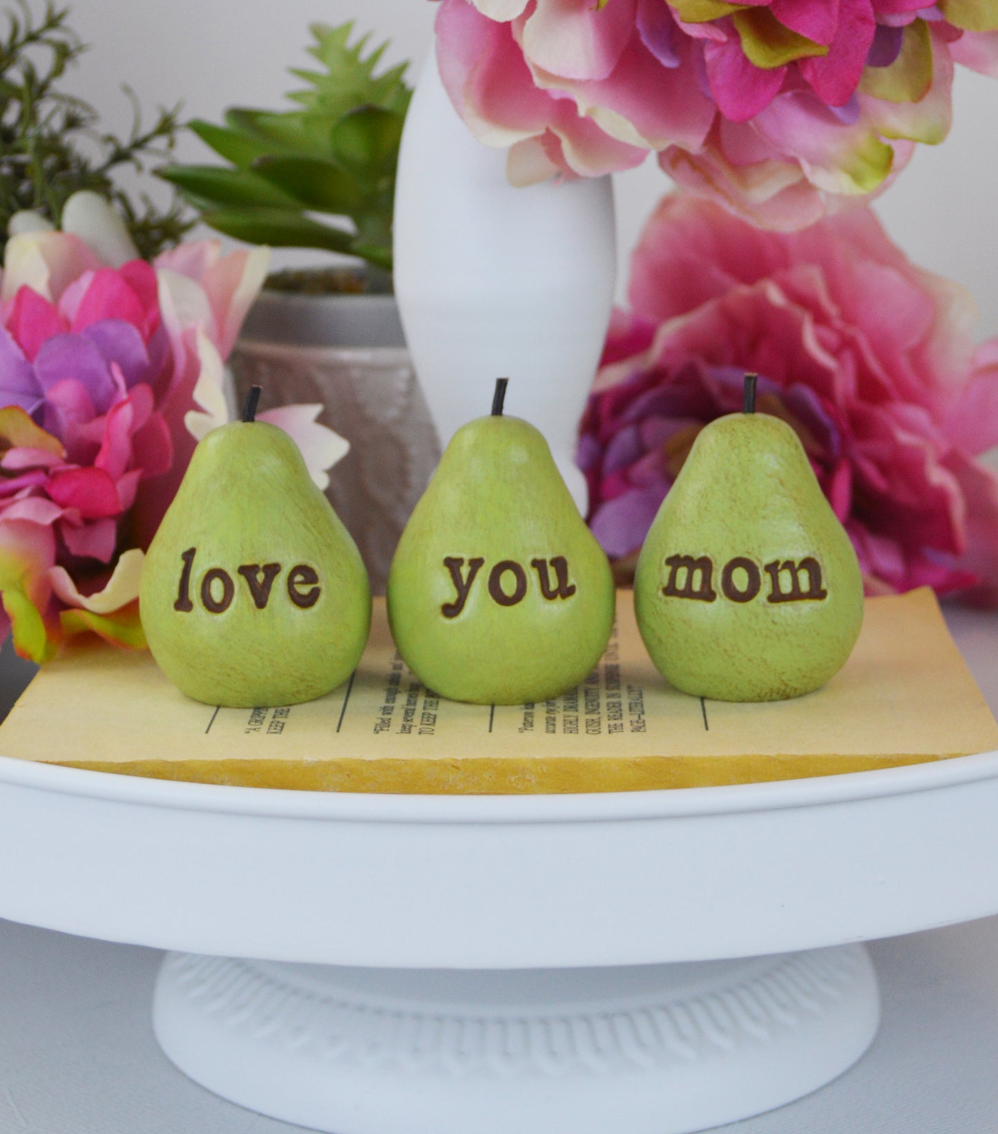 Gift for mom / Mother's Day gift for mothers / 3 green love you mom pears /FREE SHIPPING